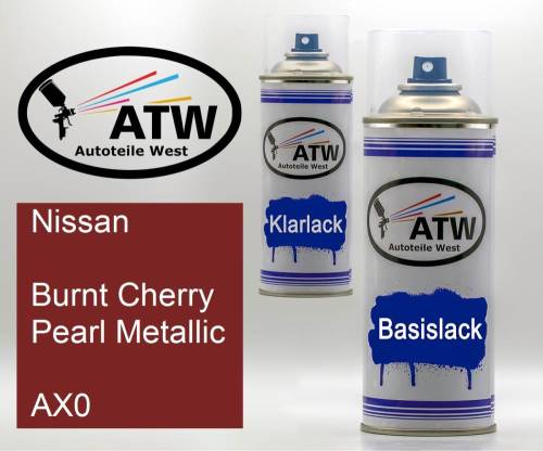 Nissan, Burnt Cherry Pearl Metallic, AX0: 400ml Sprühdose + 400ml Klarlack - Set, von ATW Autoteile West.